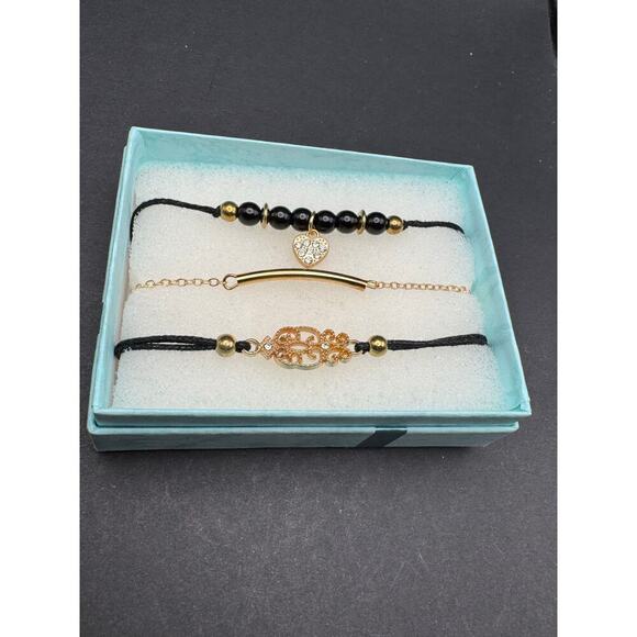 NIB 3 Stylish Bracelets or Anklets Black & Gold - Picture 5 of 8
